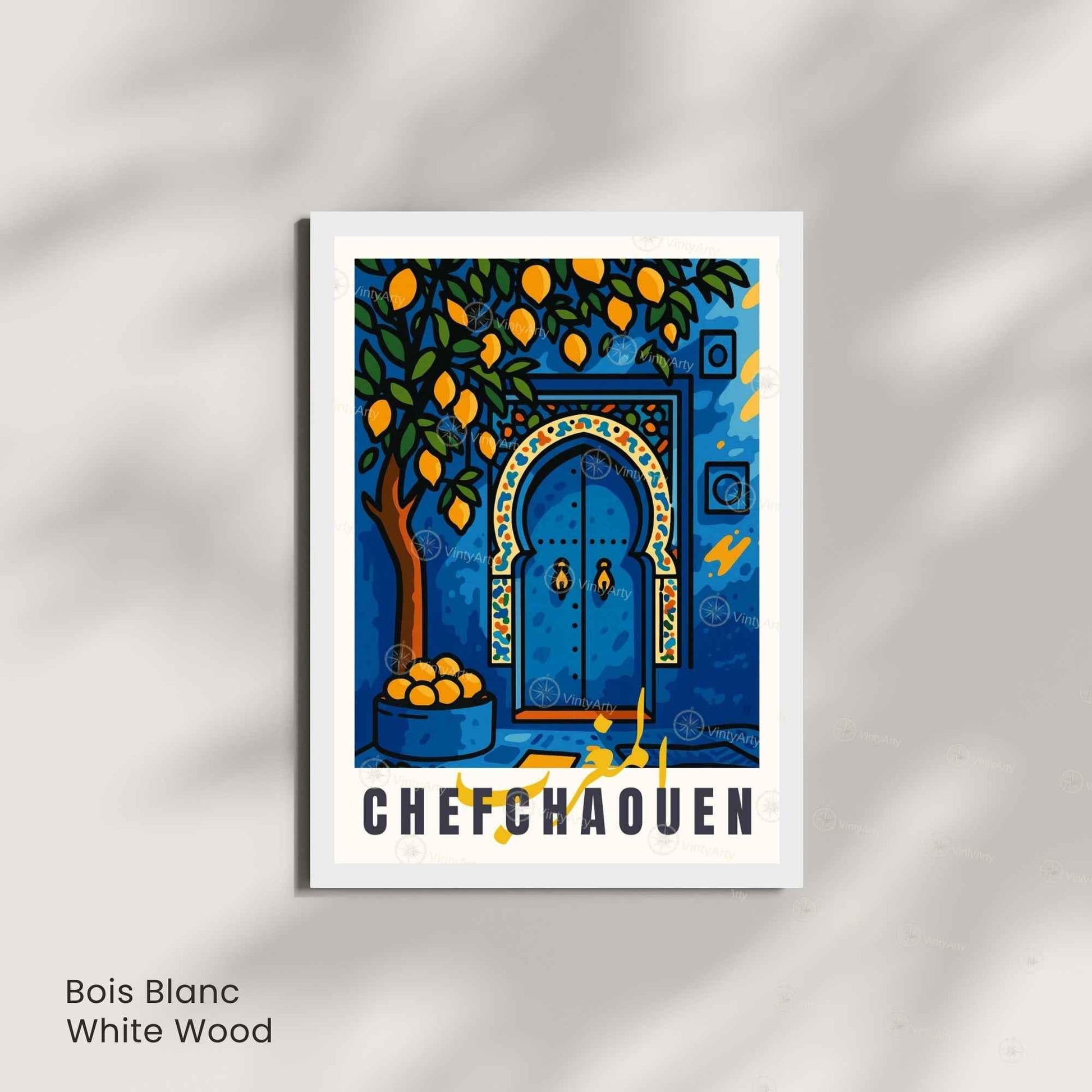 Affiche Chefchaouen – Porte Bleue et Orangers | Affiche Maroc et Art Oriental
