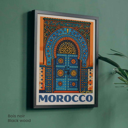 Affiche Maroc – Porte Bleue et Oranges | Impression Marocaine