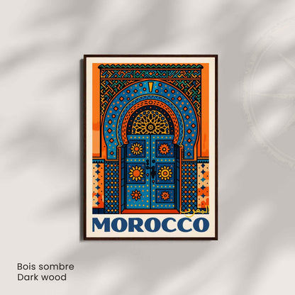 Affiche Maroc – Porte Bleue et Oranges | Impression Marocaine