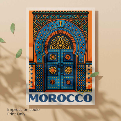 Affiche Maroc – Porte Bleue et Oranges | Impression Marocaine