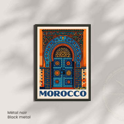 Affiche Maroc – Porte Bleue et Oranges | Impression Marocaine