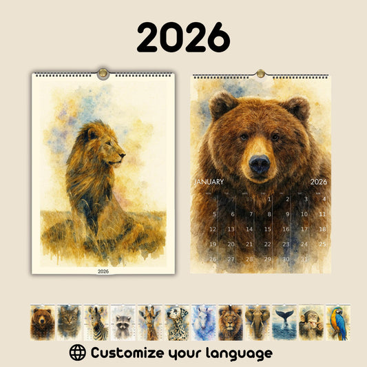 Calendrier mural 2026 Animaux du Monde | Calendrier 2026 | Calendrier animaux