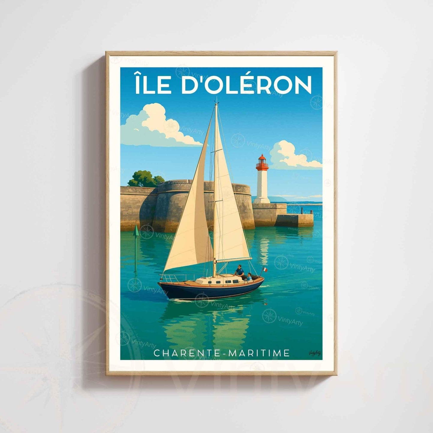 Affiche Île d’Oléron – Voilier & Phare du Port | Affiche Côte Atlantique Charente-Maritime