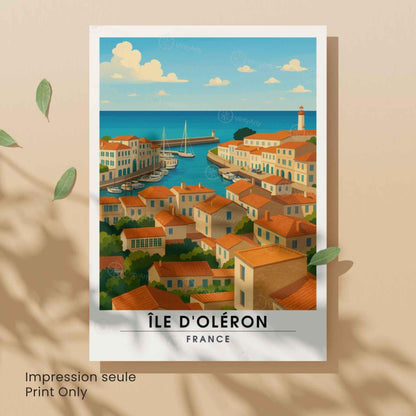 Affiche Île d’Oléron – Vue sur le Port et les Toits | Affiche Côte Atlantique – Charente-Maritime