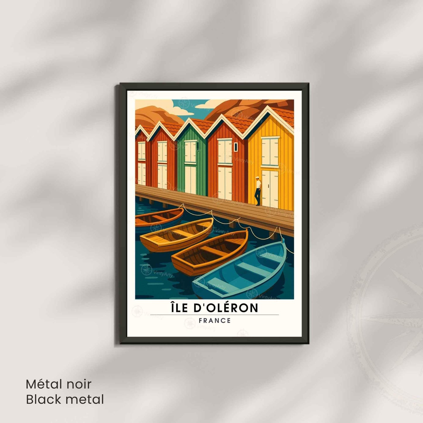 Affiche Île d’Oléron – Cabanes colorées & Barques | Affiche Charente-Maritime – Côte Atlantique