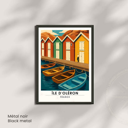 Affiche Île d’Oléron – Cabanes colorées & Barques | Affiche Charente-Maritime – Côte Atlantique