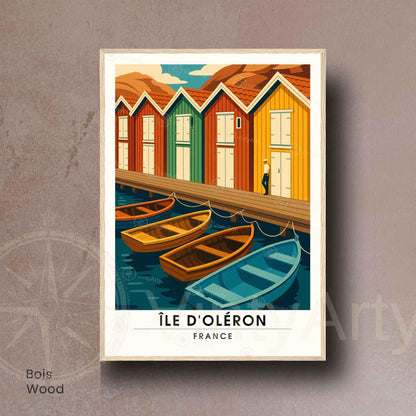 Affiche Île d’Oléron – Cabanes colorées & Barques | Affiche Charente-Maritime – Côte Atlantique