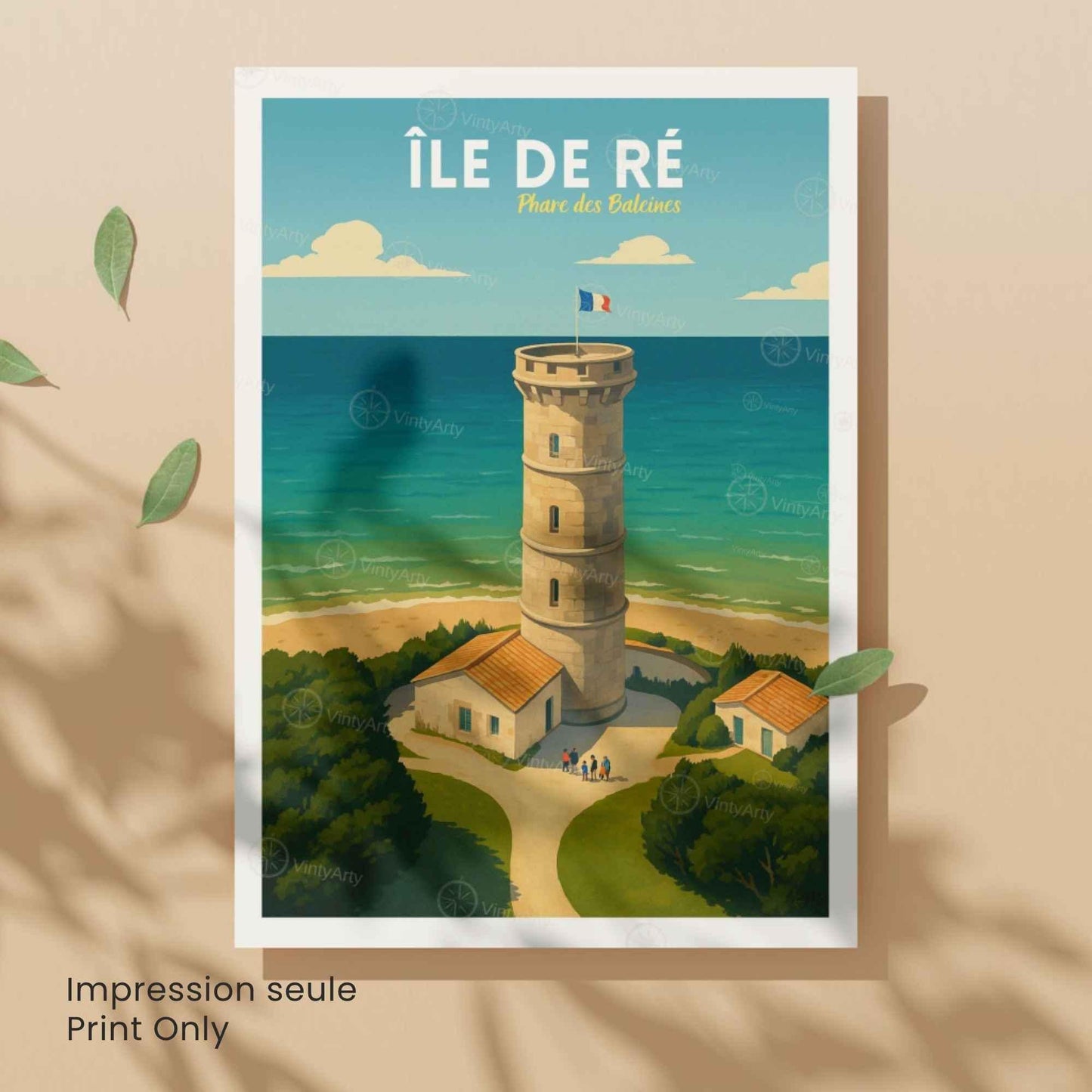 Affiche Île de Ré – Phare des Baleines | Affiche Vintage Charente-Maritime – Côte Atlantique