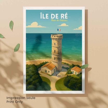 Affiche Île de Ré – Phare des Baleines | Affiche Vintage Charente-Maritime – Côte Atlantique