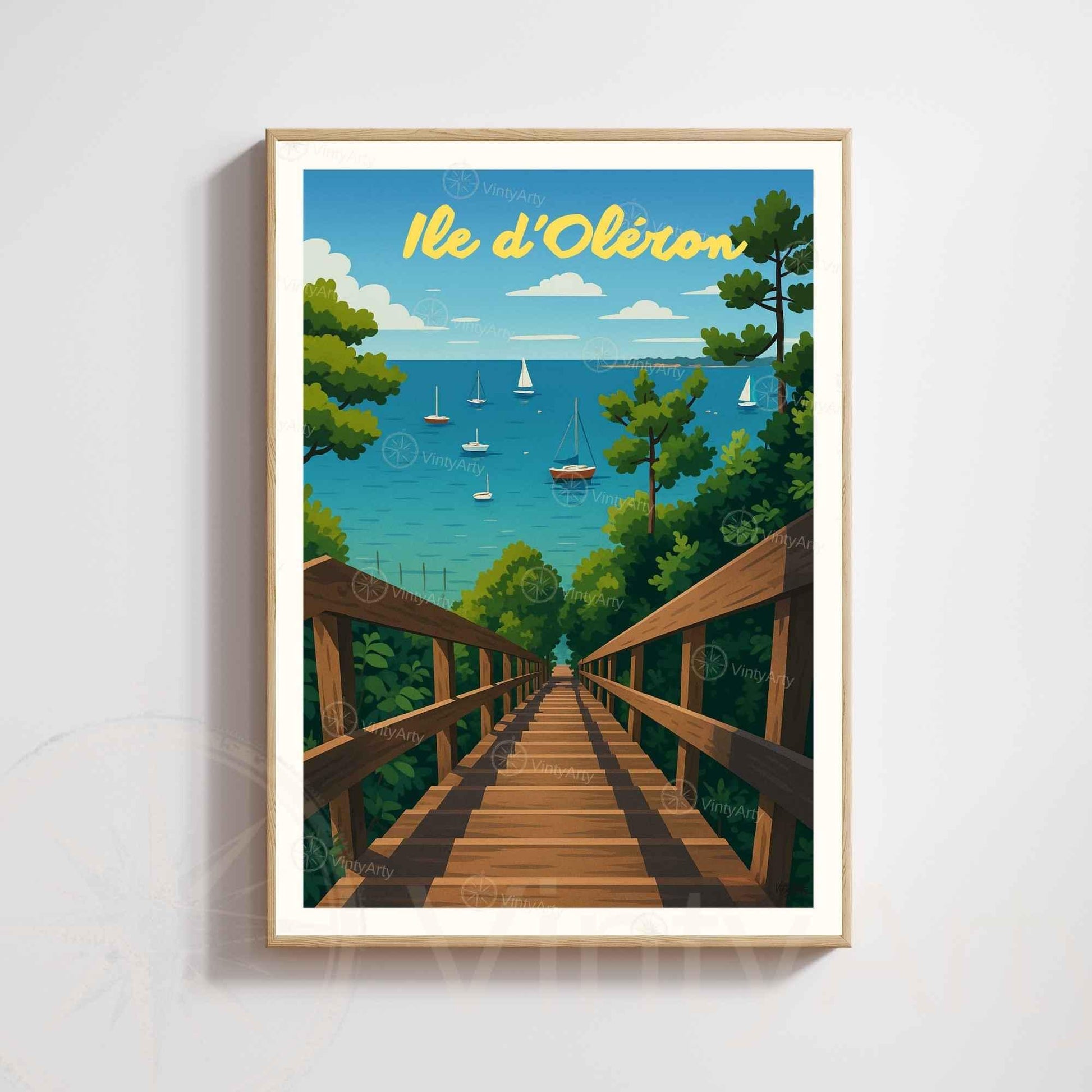 Affiche Île d’Oléron – Vue sur la mer et les voiliers | Affiche Vintage Côte Atlantique – France