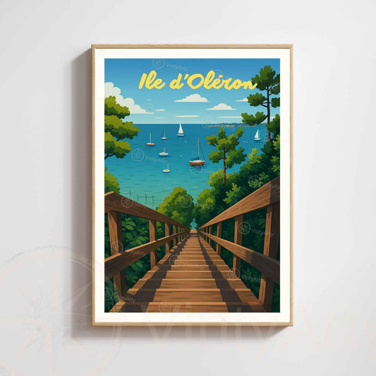 Affiche Île d’Oléron – Vue sur la mer et les voiliers | Affiche Vintage Côte Atlantique – France
