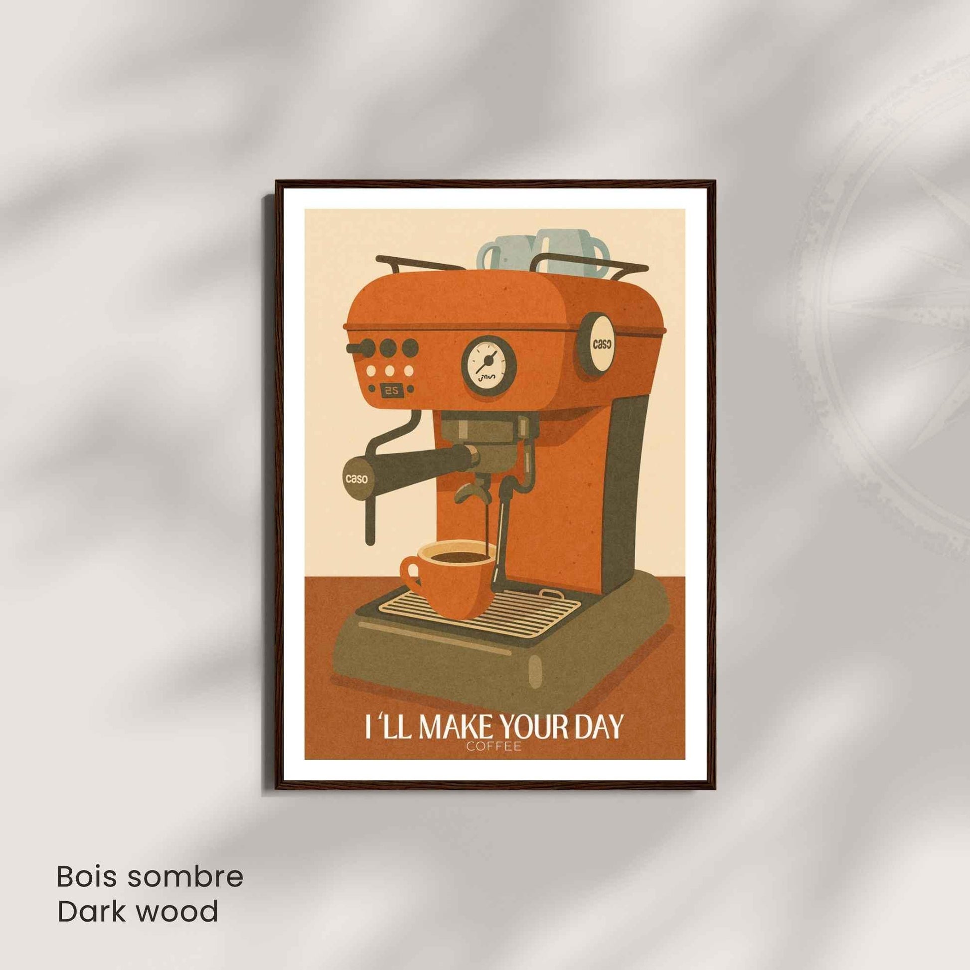 Affiche Café – Machine Espresso Vintage | Illustration Rétro Moderne “I’ll Make Your Day”