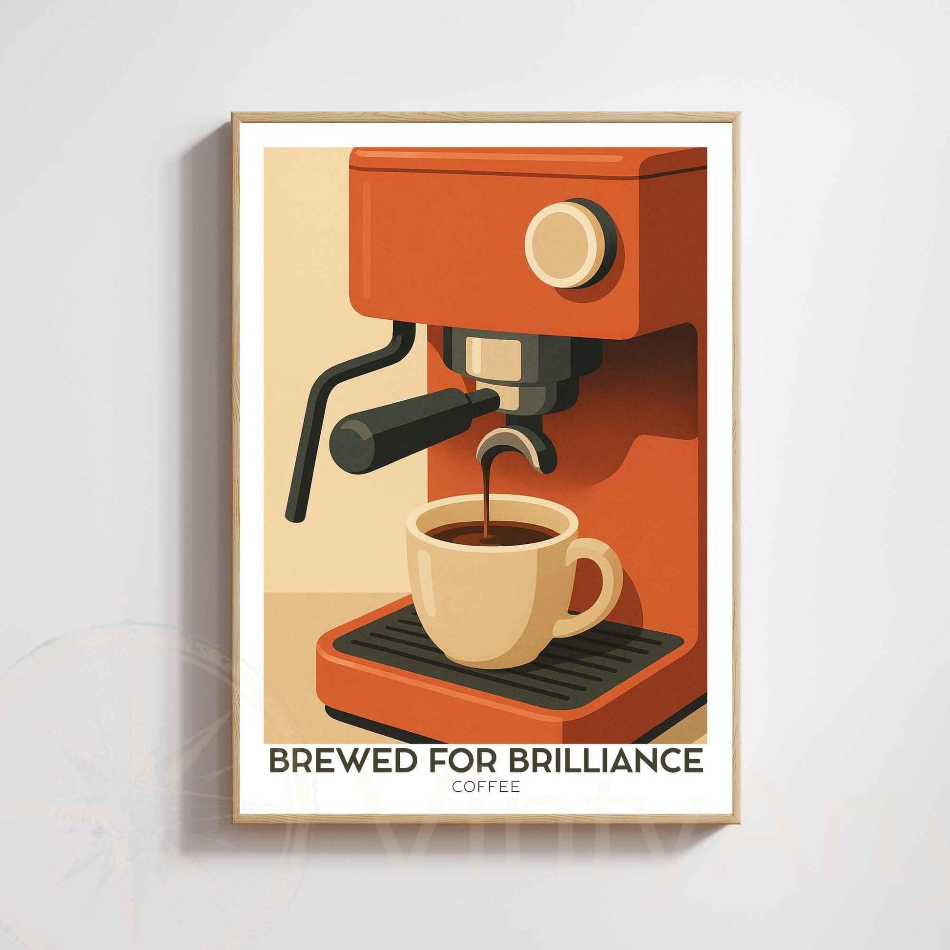 Affiche Café – Brewed for Brilliance | Illustration Machine à Café Vintage Moderne