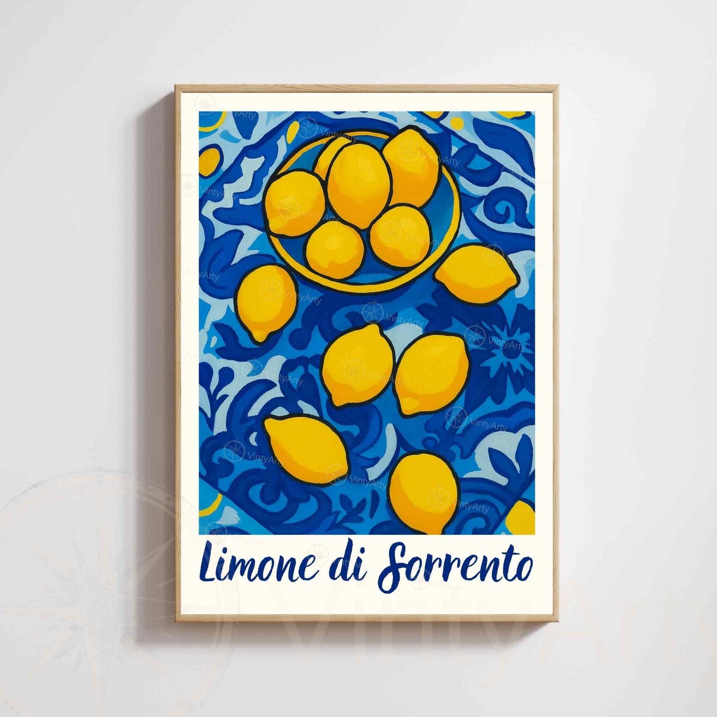Affiche Limone di Sorrento – Italie | Poster Citron Méditerranéen | Illustration Colorée Style Céramique Italienne