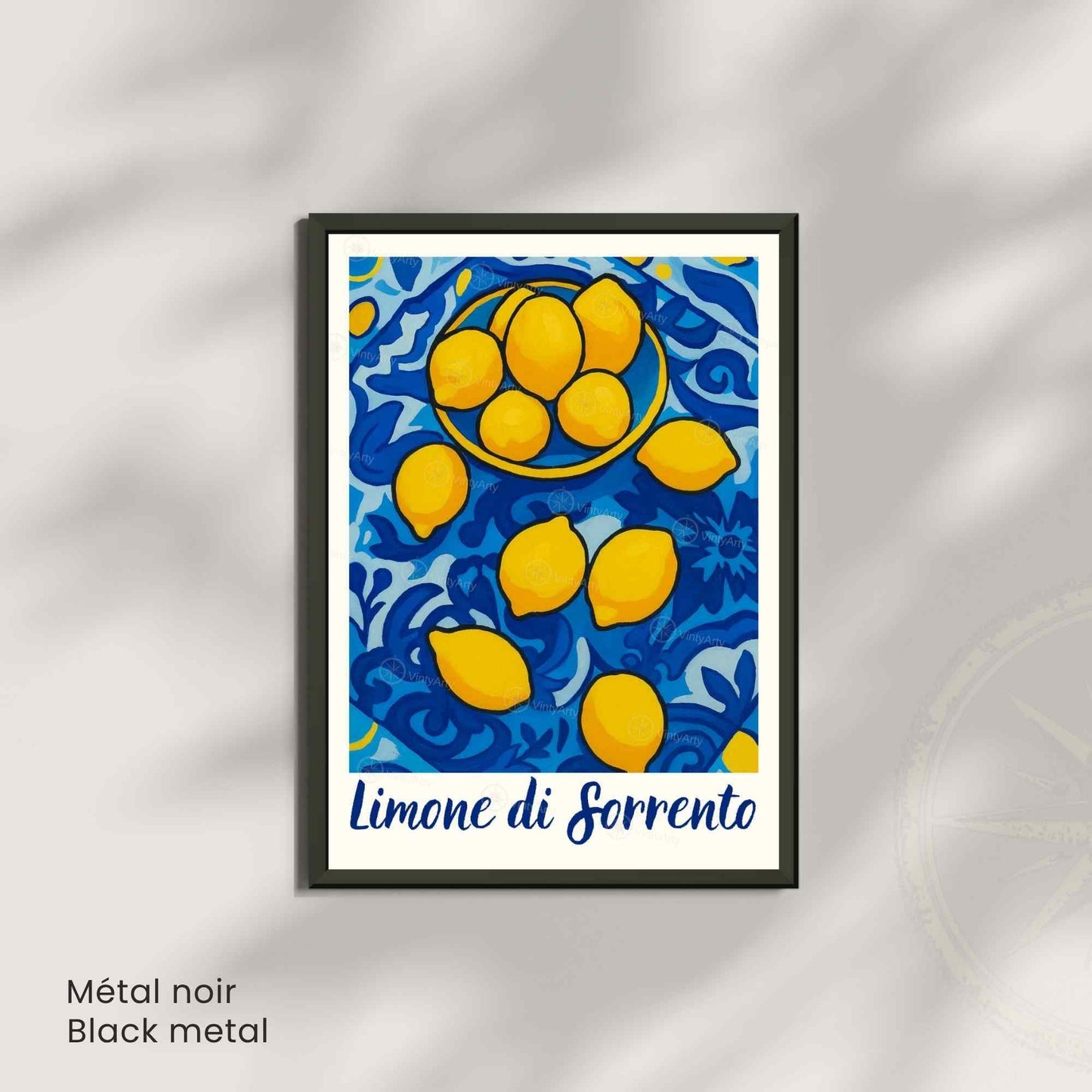 Affiche Limone di Sorrento – Italie | Poster Citron Méditerranéen | Illustration Colorée Style Céramique Italienne
