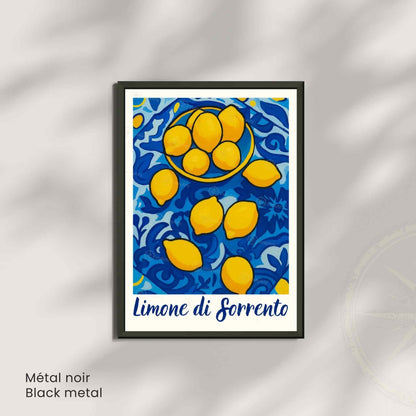 Affiche Limone di Sorrento – Italie | Poster Citron Méditerranéen | Illustration Colorée Style Céramique Italienne