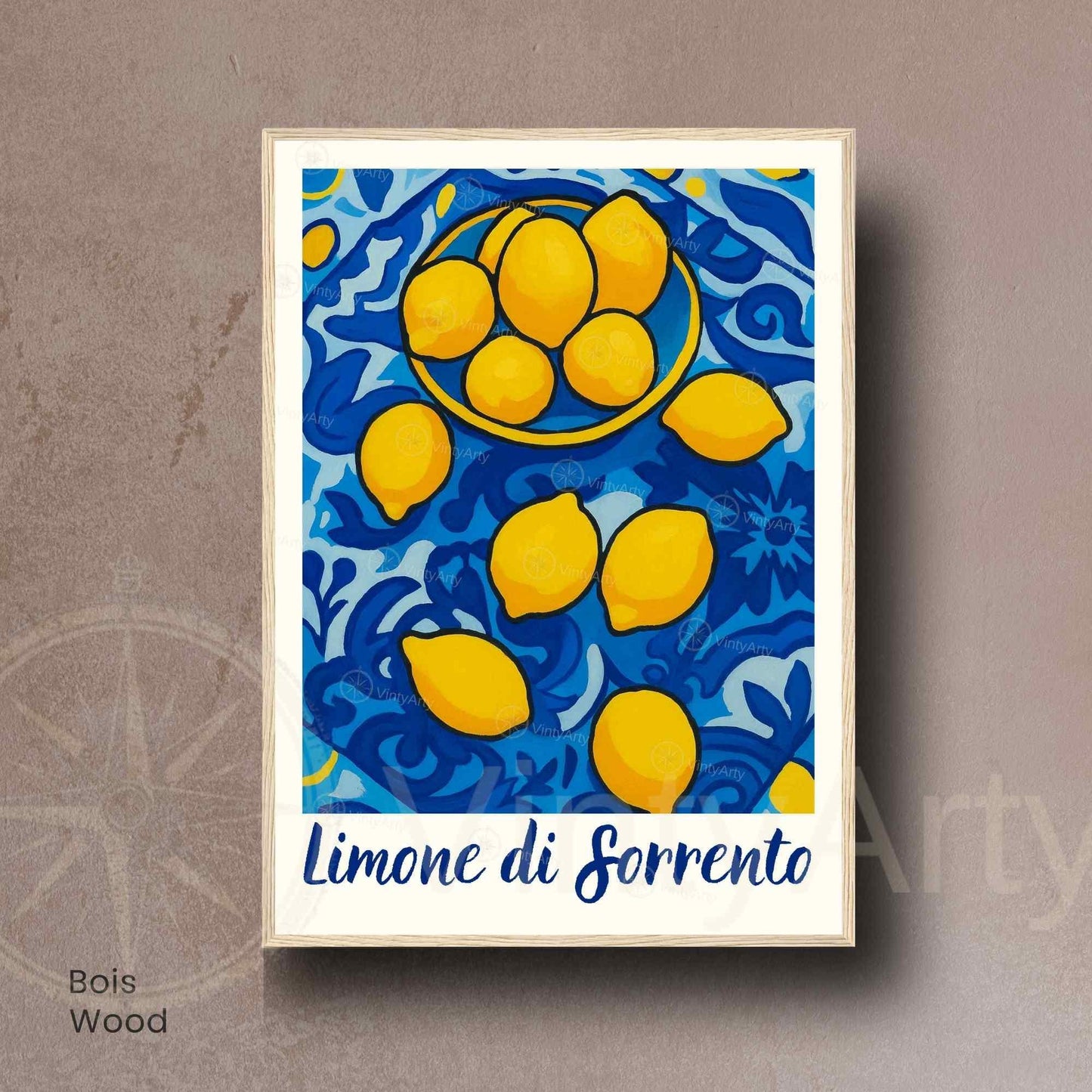 Affiche Limone di Sorrento – Italie | Poster Citron Méditerranéen | Illustration Colorée Style Céramique Italienne