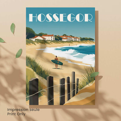 Affiche Hossegor – Côte Atlantique | Illustration Surf et Océan | Poster des Landes