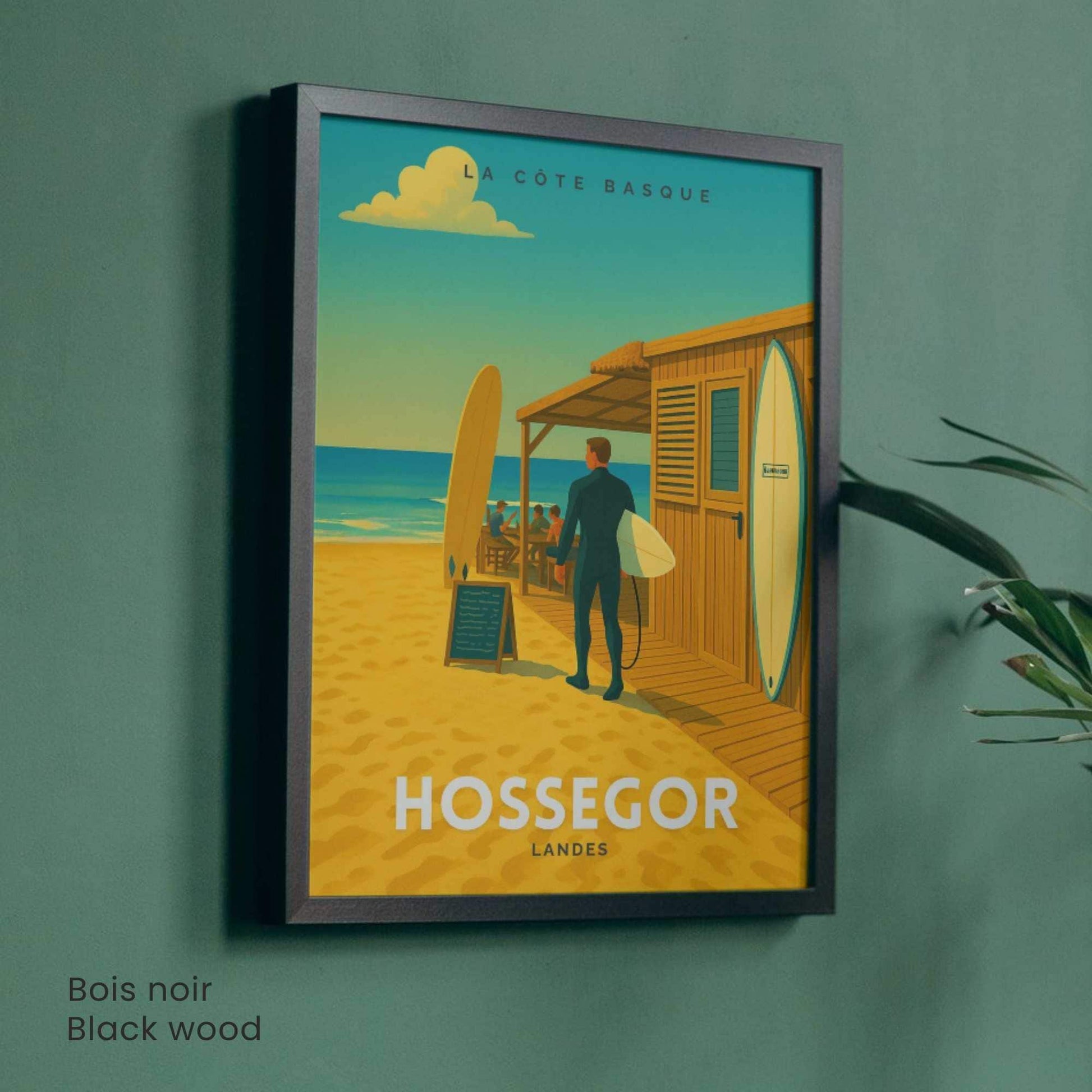 Affiche de voyage Hossegor – Landes | Illustration Surf Shack | Poster Vintage Côte Basque