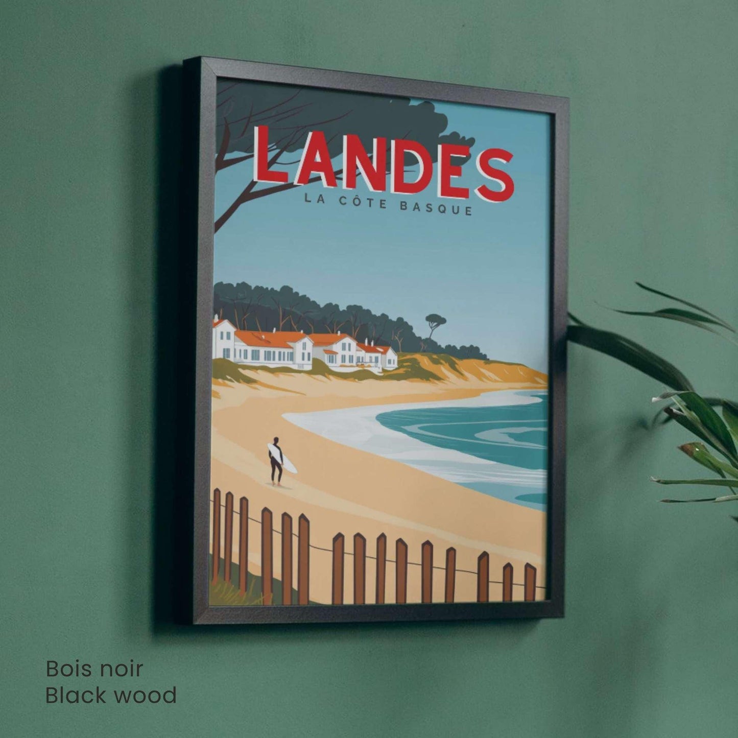 Affiche Landes – La Côte Basque | Illustration Surf et Océan | Poster Vintage Atlantique