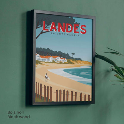 Affiche Landes – La Côte Basque | Illustration Surf et Océan | Poster Vintage Atlantique
