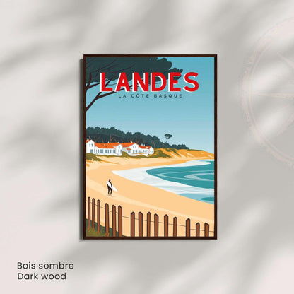Affiche Landes – La Côte Basque | Illustration Surf et Océan | Poster Vintage Atlantique