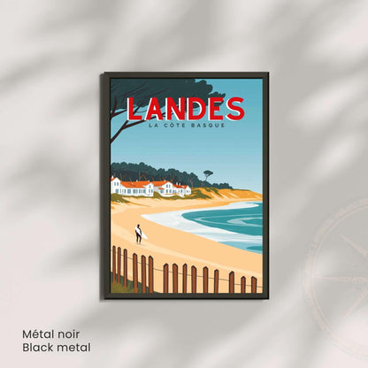 Affiche Landes – La Côte Basque | Illustration Surf et Océan | Poster Vintage Atlantique