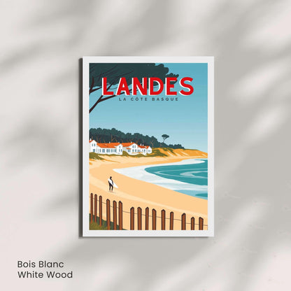Affiche Landes – La Côte Basque | Illustration Surf et Océan | Poster Vintage Atlantique