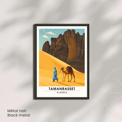 Affiche Tamanrasset – Algérie | Désert du Sahara, Montagnes du Hoggar et Touareg | Illustration Voyage Vintage