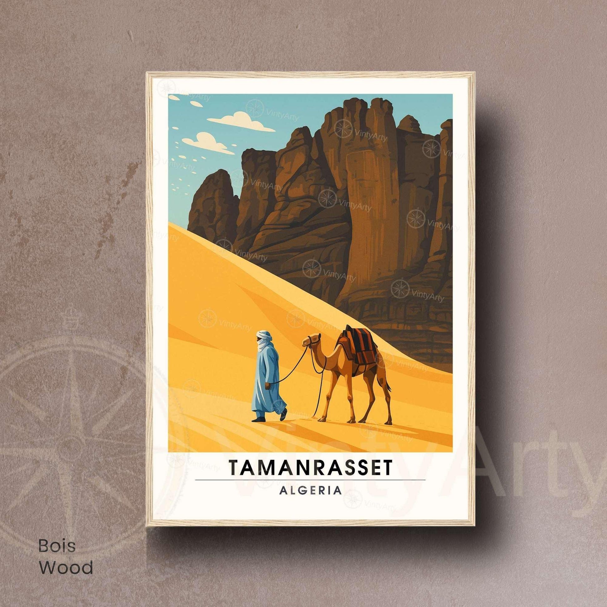 Affiche Tamanrasset – Algérie | Désert du Sahara, Montagnes du Hoggar et Touareg | Illustration Voyage Vintage