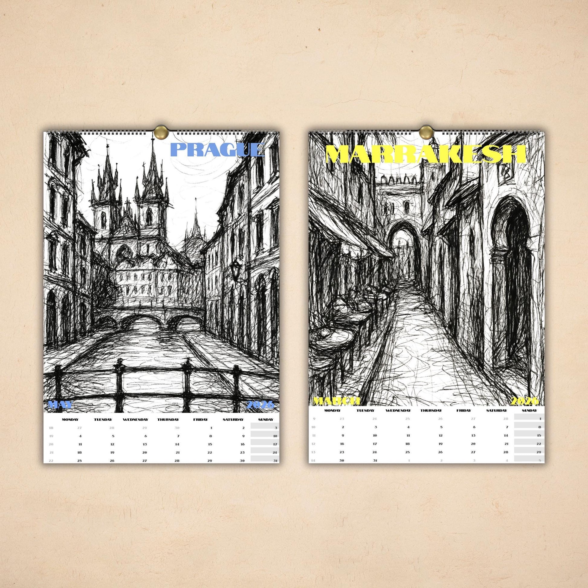 Calendrier Voyage 2026 – Calendrier Villes du Monde – Cadeau Original Minimaliste