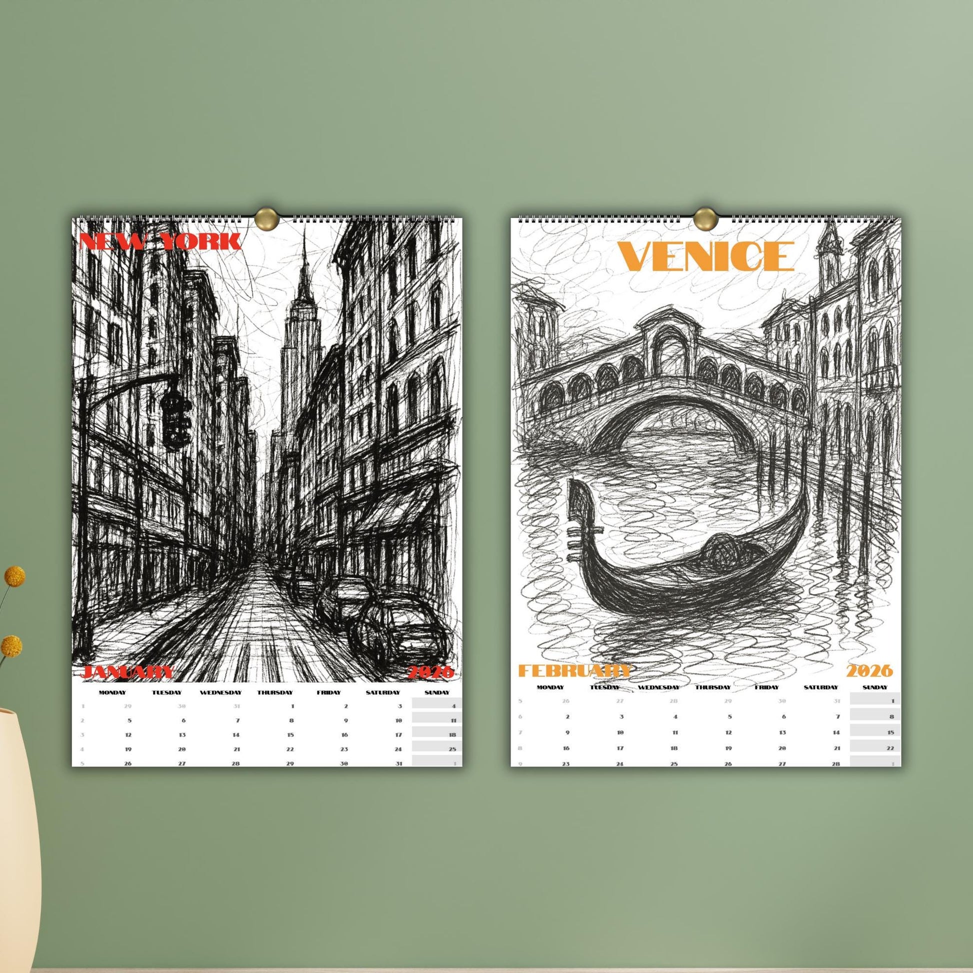 Calendrier Voyage 2026 – Calendrier Villes du Monde – Cadeau Original Minimaliste