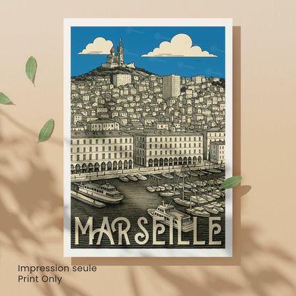 Affiche Marseille – Le Vieux-Port et Notre-Dame de la Garde - Affiche vintage Marseille