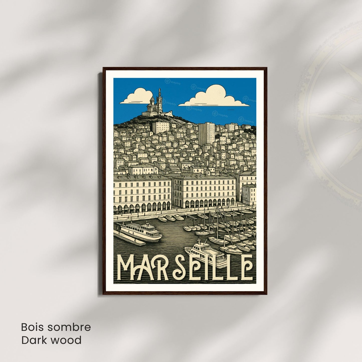 Affiche Marseille – Le Vieux-Port et Notre-Dame de la Garde - Affiche vintage Marseille