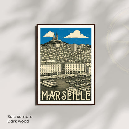 Affiche Marseille – Le Vieux-Port et Notre-Dame de la Garde - Affiche vintage Marseille