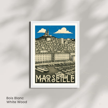 Affiche Marseille – Le Vieux-Port et Notre-Dame de la Garde - Affiche vintage Marseille