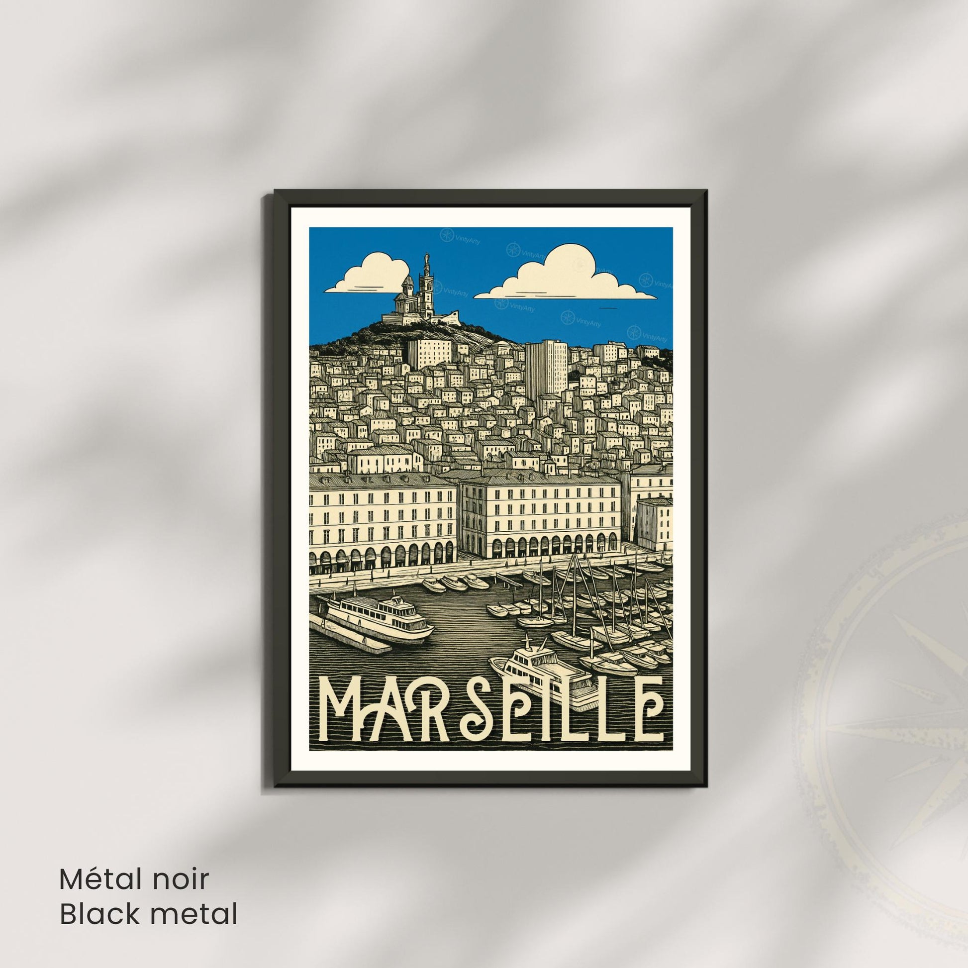 Affiche Marseille – Le Vieux-Port et Notre-Dame de la Garde - Affiche vintage Marseille