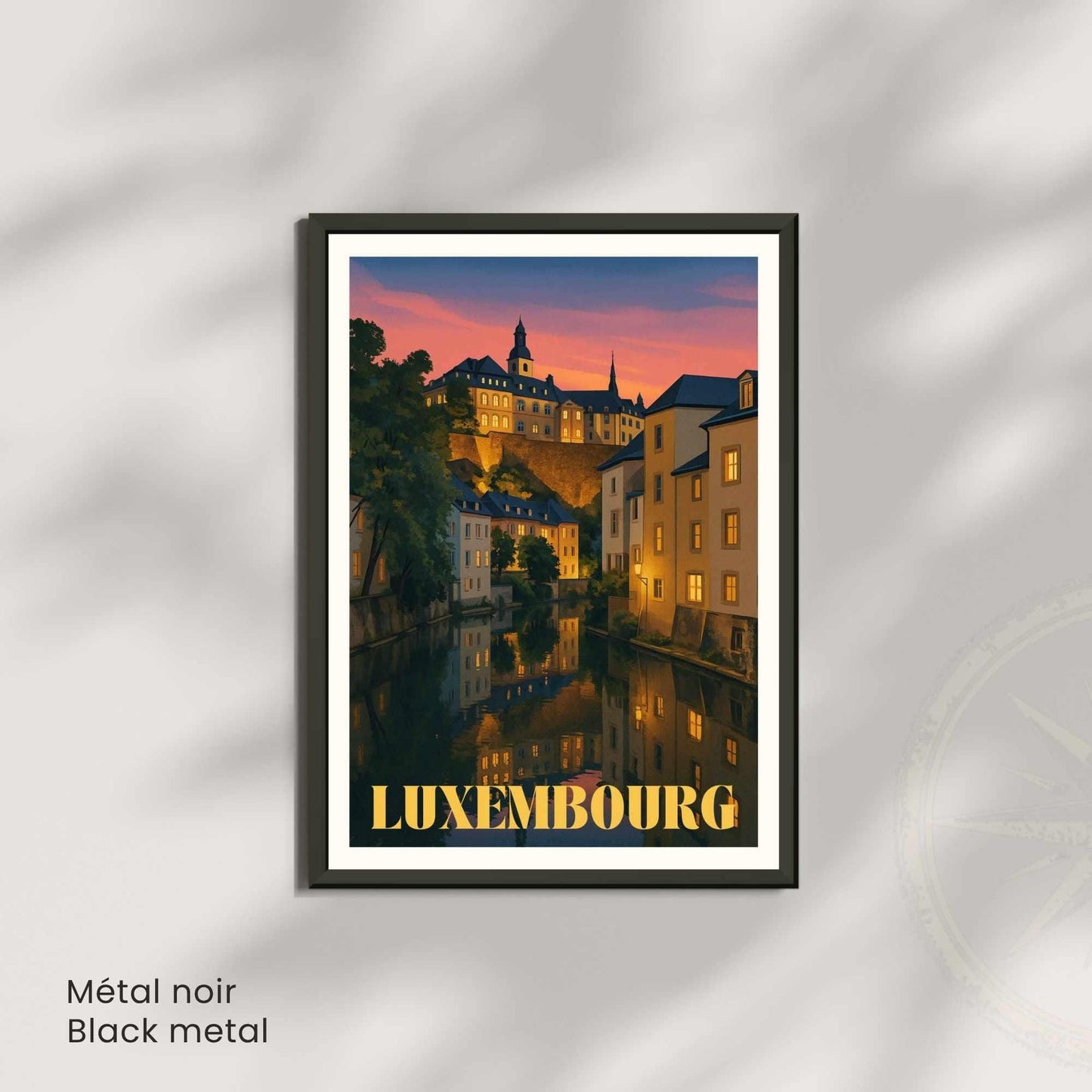 Affiche Luxembourg Nuit – Poster vintage du Grund et de la vieille ville illuminée