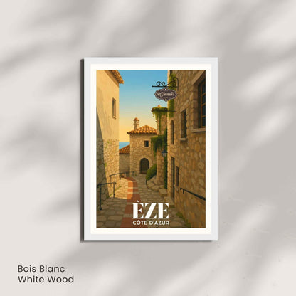 Affiche Èze, Côte d’Azur – Ruelle en pierre au coucher du soleil