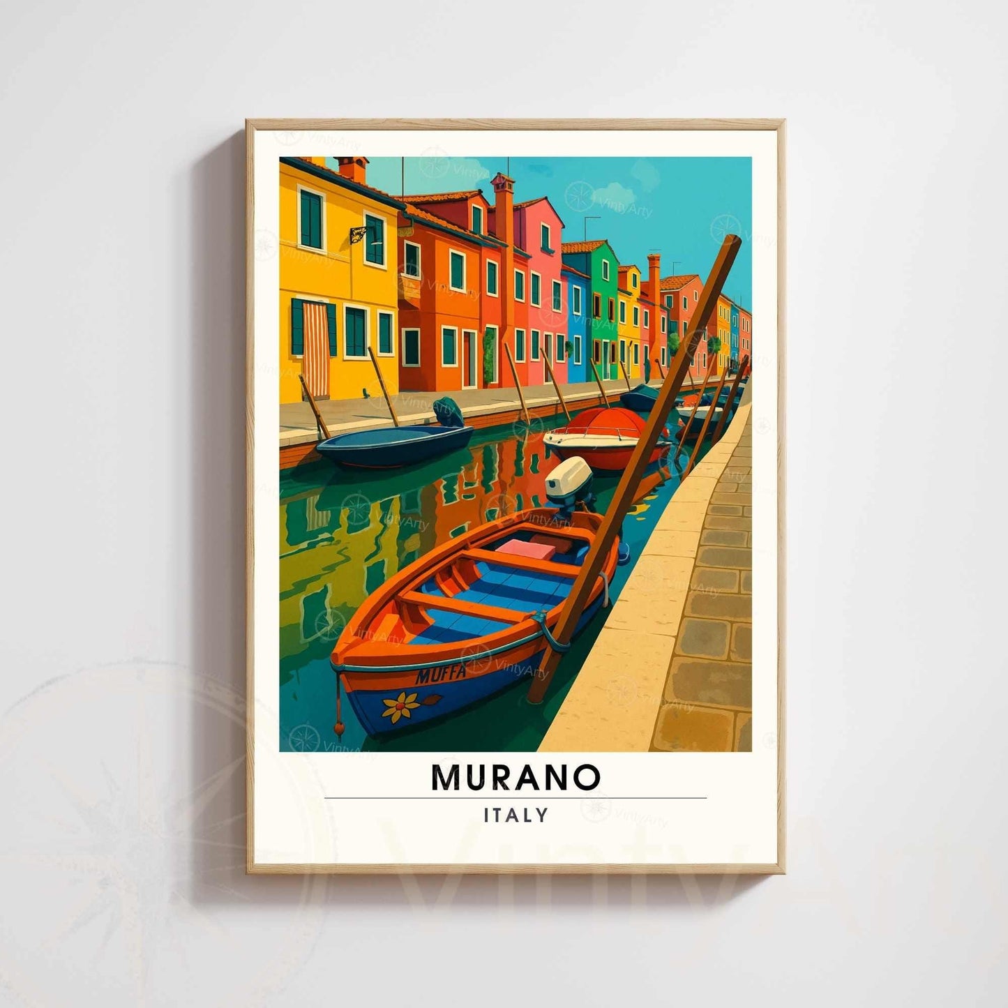 Affiche Murano Italie – Maisons colorées et barques sur le canal