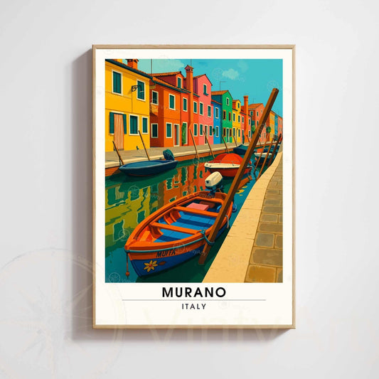 Affiche Murano Italie – Maisons colorées et barques sur le canal