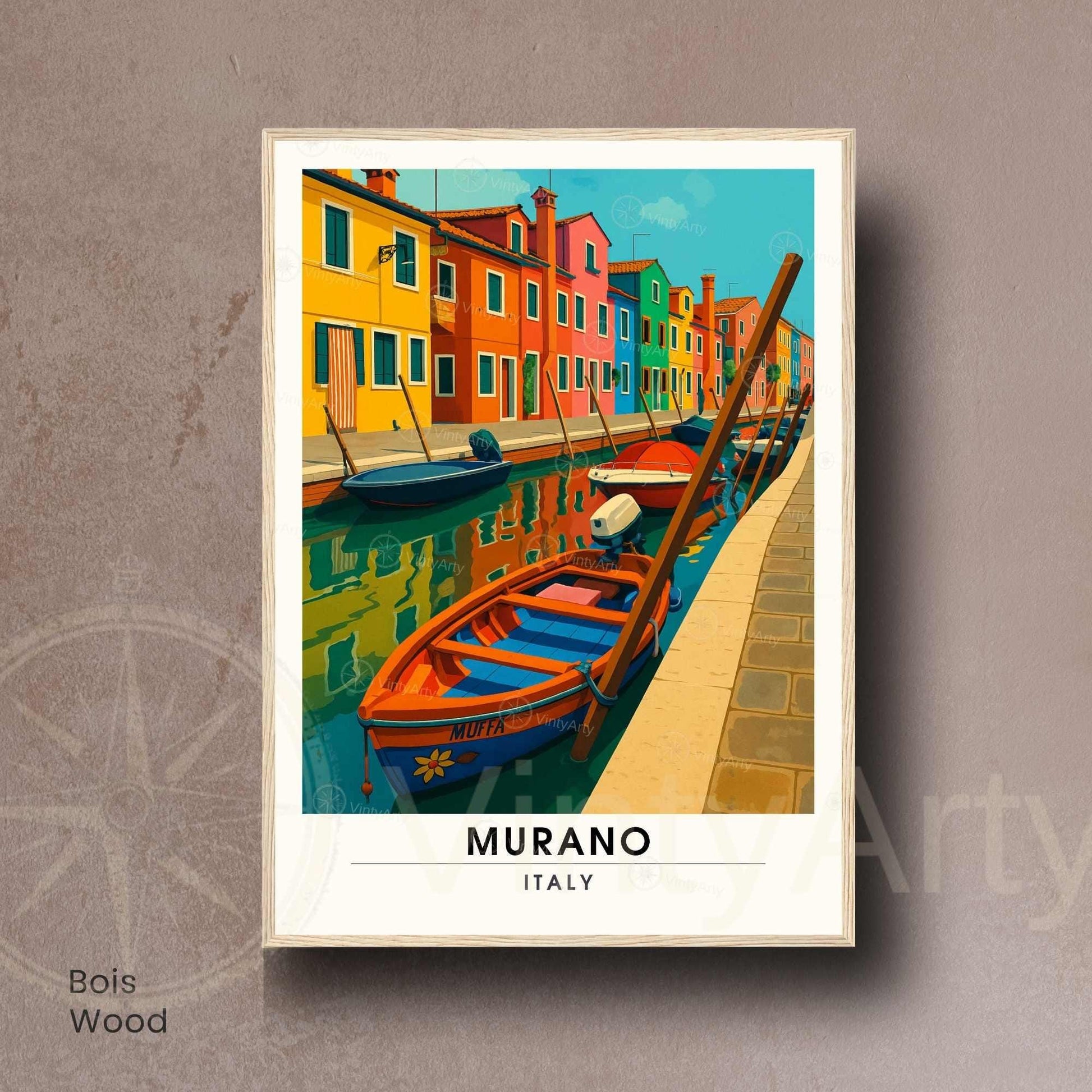 Affiche Murano Italie – Maisons colorées et barques sur le canal