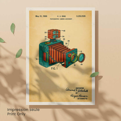 Affiche Vintage Appareil Photo – Brevet Photographique 1938 | Poster Rétro Photographie Industrielle