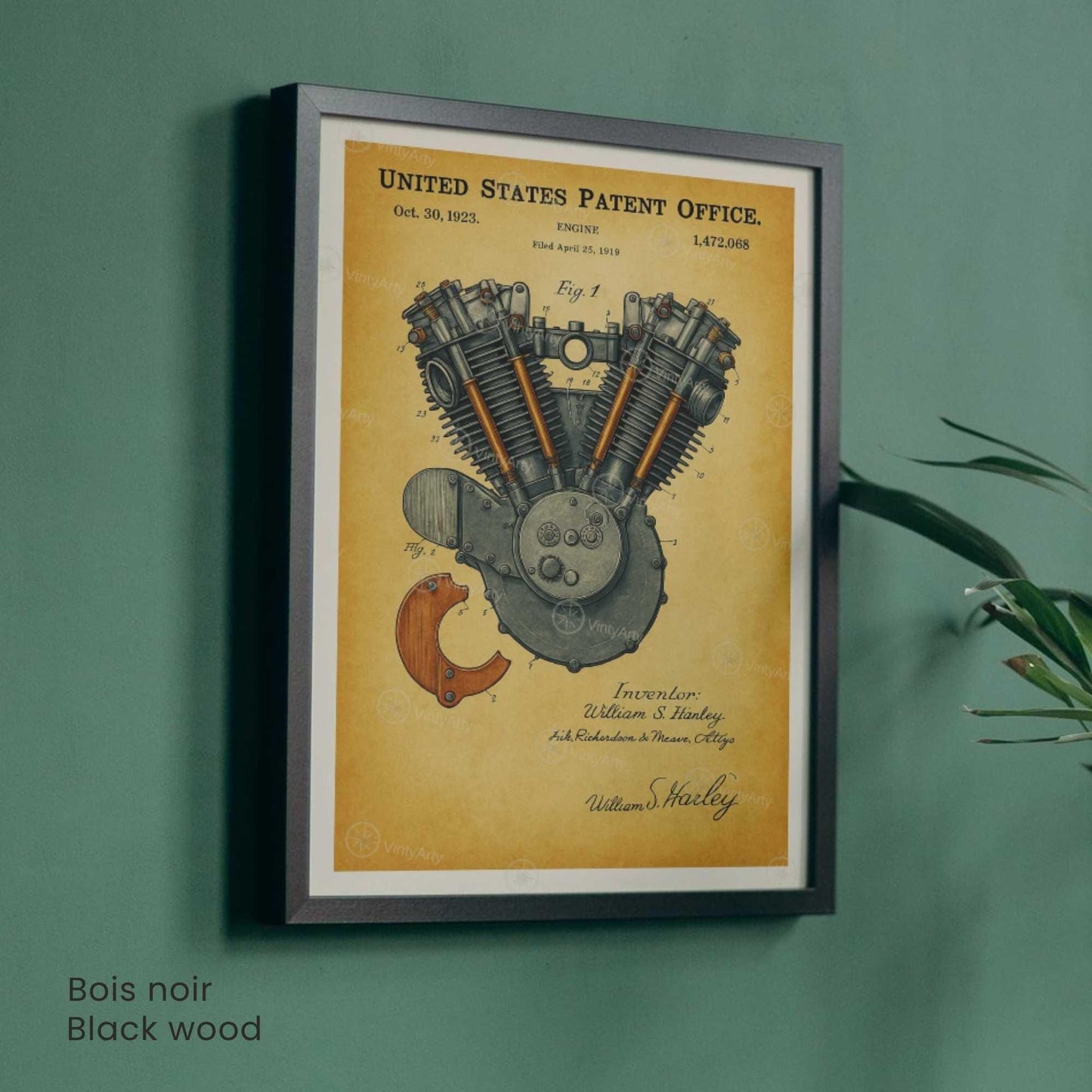 Vintage Engine Patent Poster – 1923 Mechanical Blueprint | Industrial Garage Wall Art