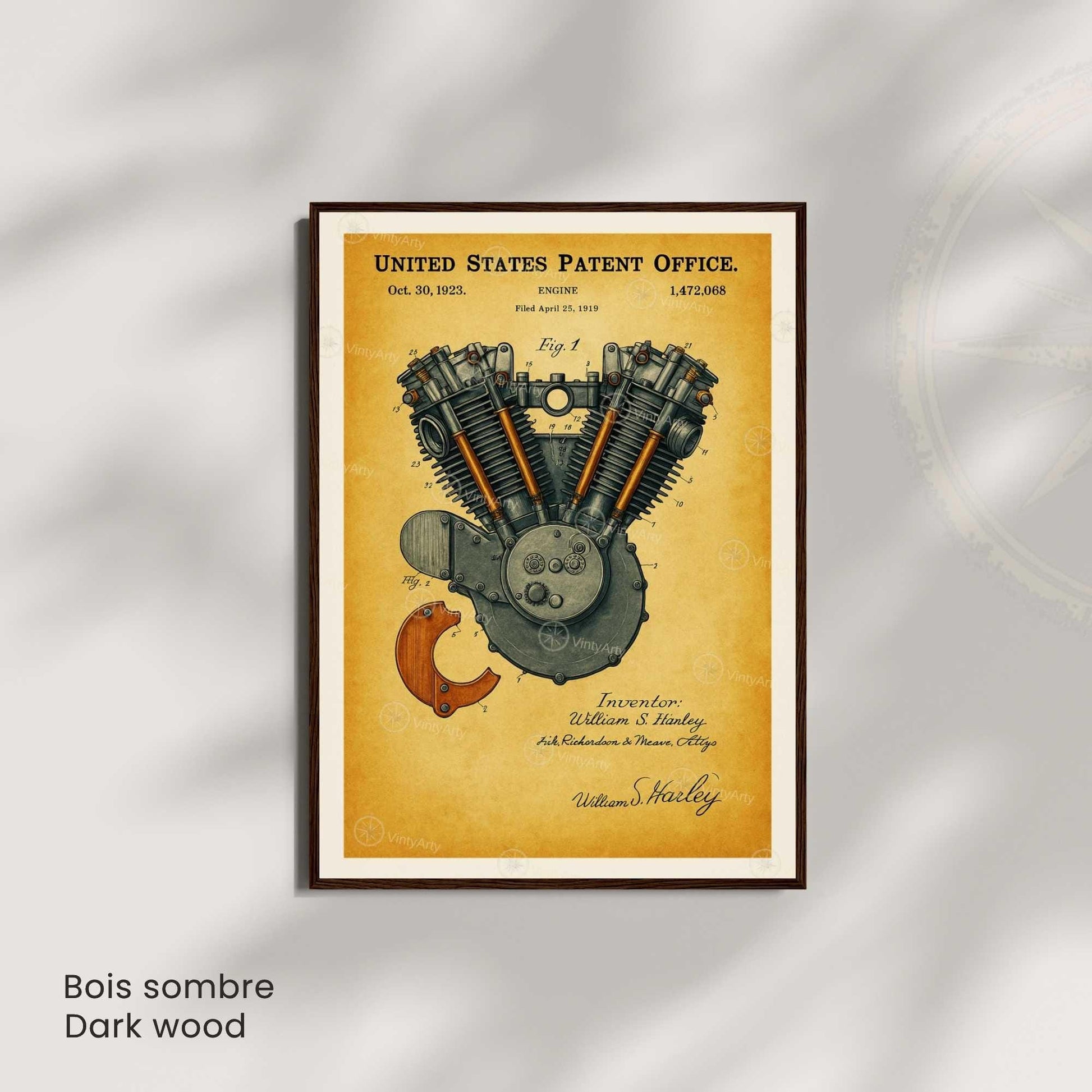 Affiche Brevet Moteur Vintage – Poster Mécanique 1923 | Décoration Industrielle Atelier & Garage