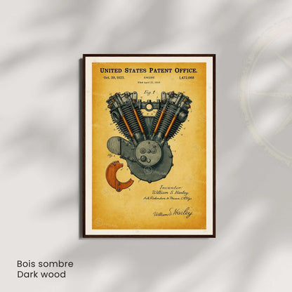 Affiche Brevet Moteur Vintage – Poster Mécanique 1923 | Décoration Industrielle Atelier & Garage