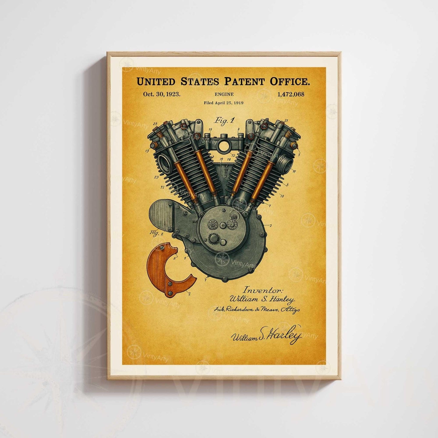Affiche Brevet Moteur Vintage – Poster Mécanique 1923 | Décoration Industrielle Atelier & Garage