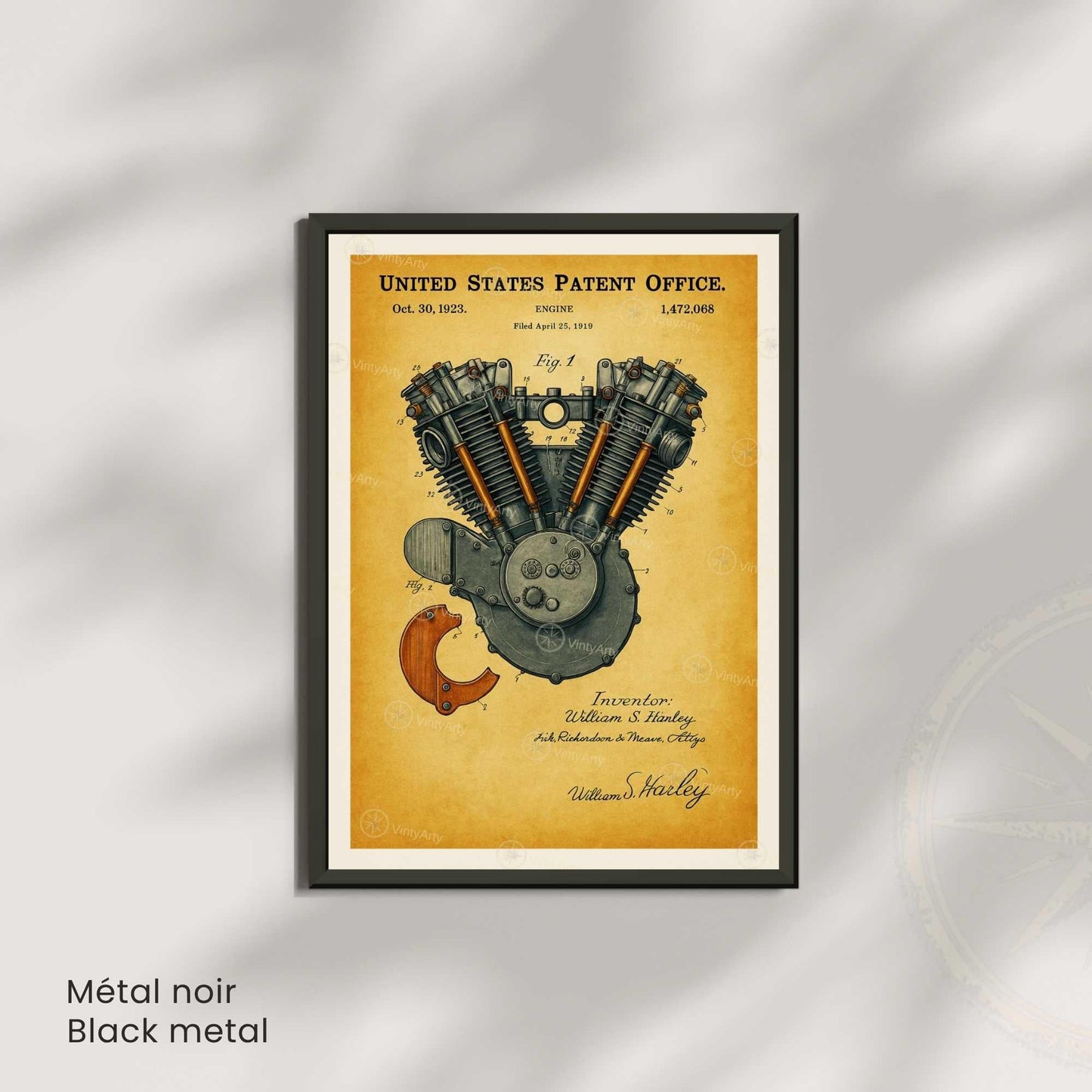 Affiche Brevet Moteur Vintage – Poster Mécanique 1923 | Décoration Industrielle Atelier & Garage