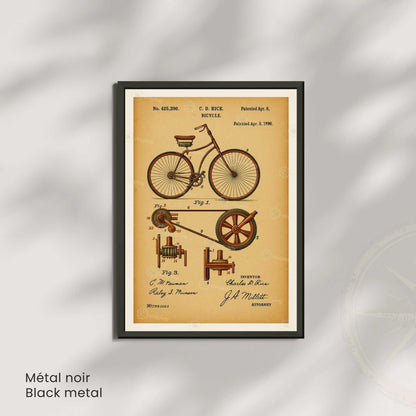 Affiche Brevet Vélo Vintage – Poster Technique 1890 | Décoration Industrielle & Atelier Rétro