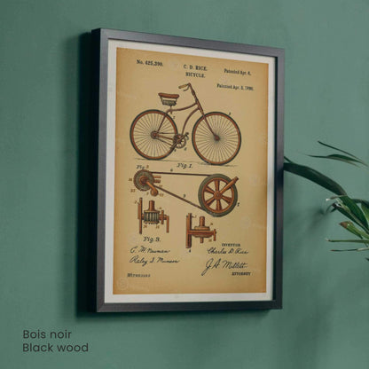 Affiche Brevet Vélo Vintage – Poster Technique 1890 | Décoration Industrielle & Atelier Rétro